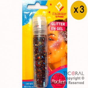 GLITTER EN GEL PELO ROSTRO CUERPO MULTICOLOR 854-09 X 20 GR x 3